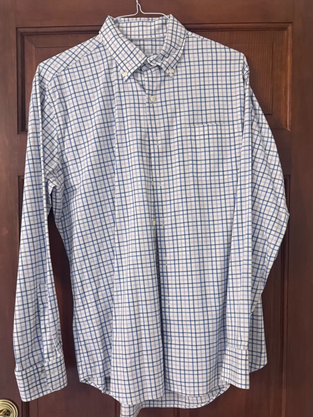 Peter Millar Blue and White Check Button-Down Shirt